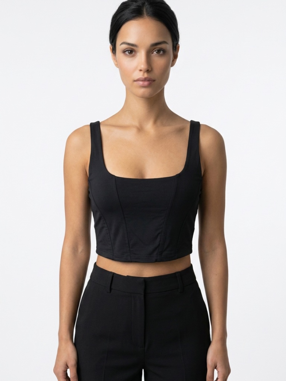INTIMATELY FREE PEOPLE • Black Corset Seam Square Neck Crop Top S